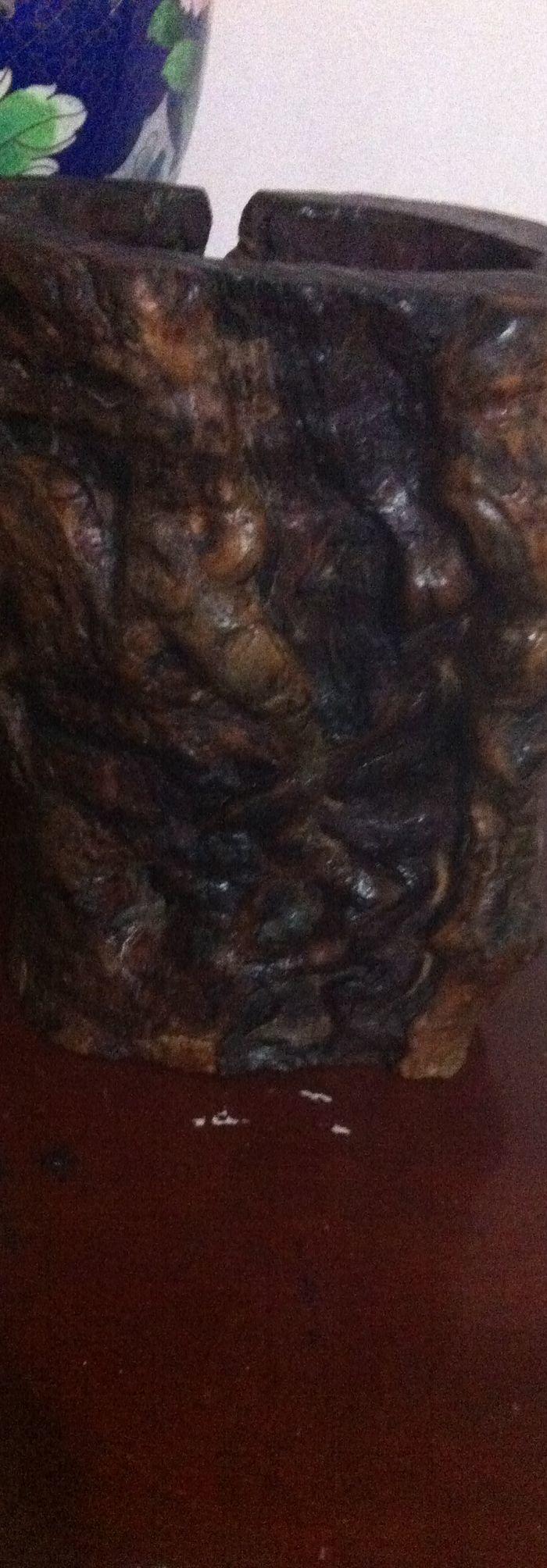 崖柏根雕 金刚和凤凰鸟 还一个笔筒_崖柏根雕