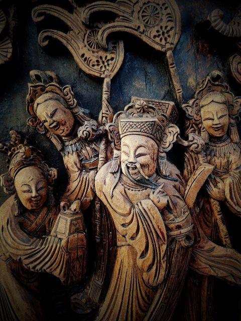 晚清。经典嵊州清雕、天官赐福。一对。_晚清