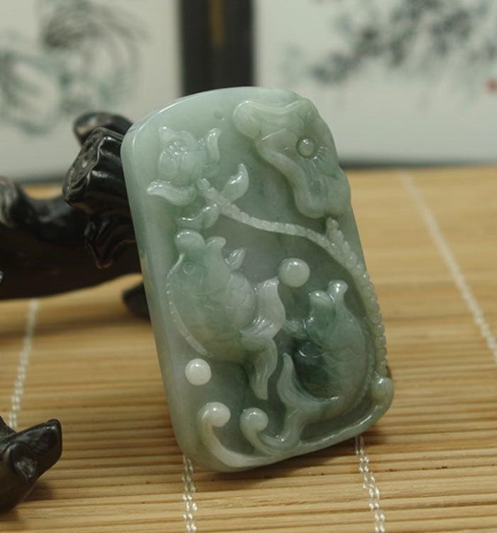 莲花鲤鱼把件雕刻挂件牌鲤鱼富贵转运玩件_莲