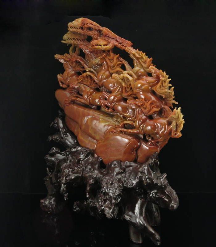 寿山石高山石摆件八骏马_寿山石高山石摆件八