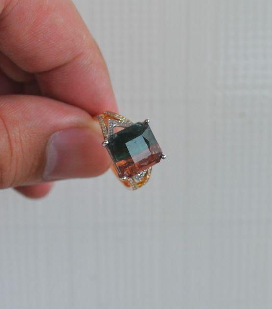 【西瓜碧玺戒指】天然西瓜碧玺镶南非钻石18