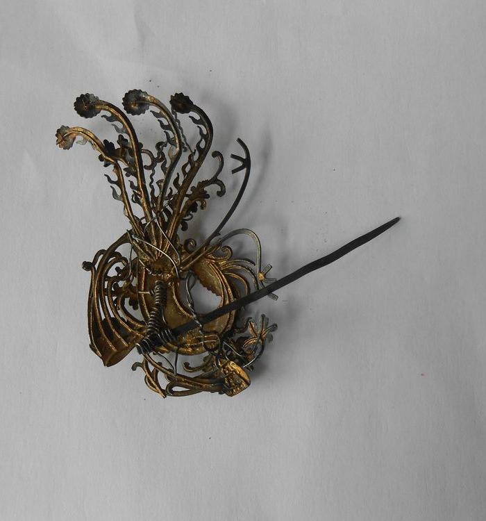 清代红珊瑚鎏金凤凰公主发夹一只_清代红珊瑚