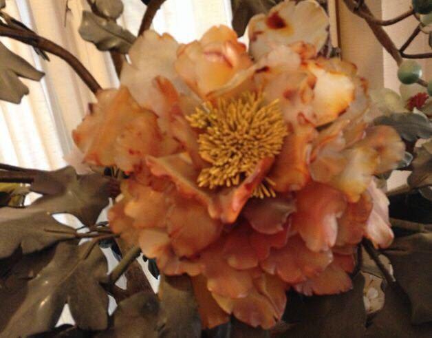 建国初北京玉器厂玉石玉兰牡丹大型景泰蓝盆景