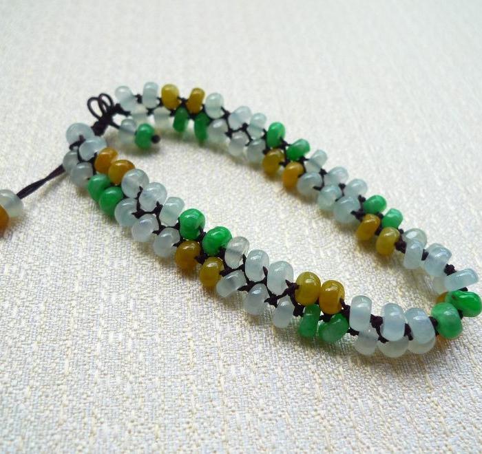 【联盟】A货翡翠三彩精致水润玉手链_【联盟