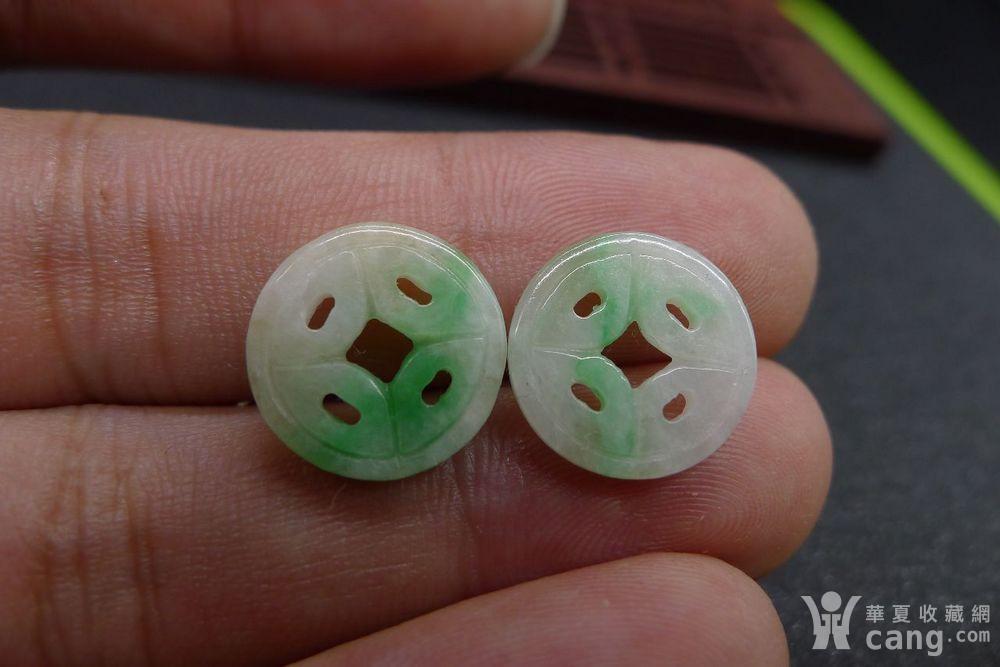 一对飘阳绿古钱币吊坠 镶嵌耳坠漂亮 300_一对