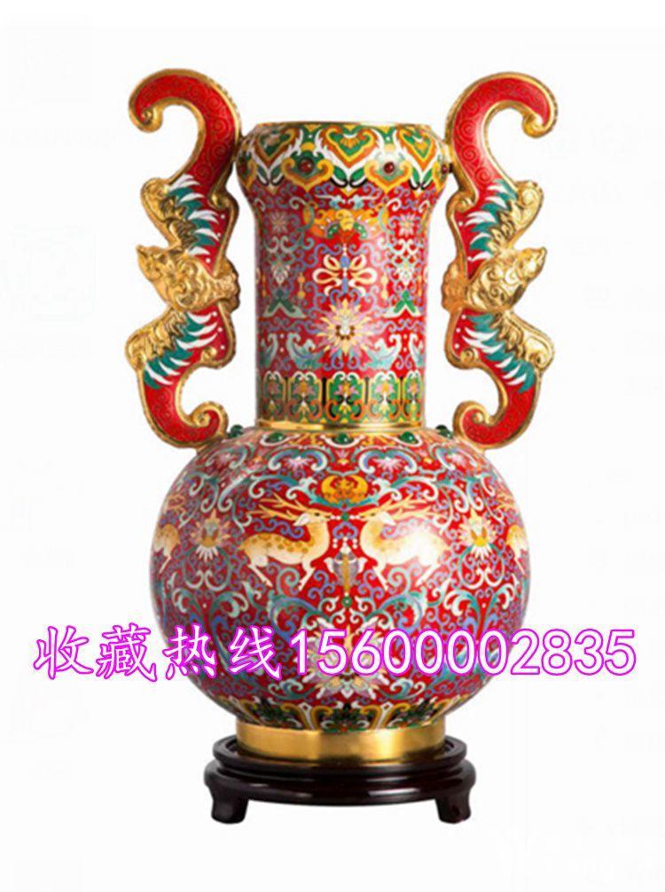 张向东大师景泰蓝作品福禄平安尊 对瓶 工艺品