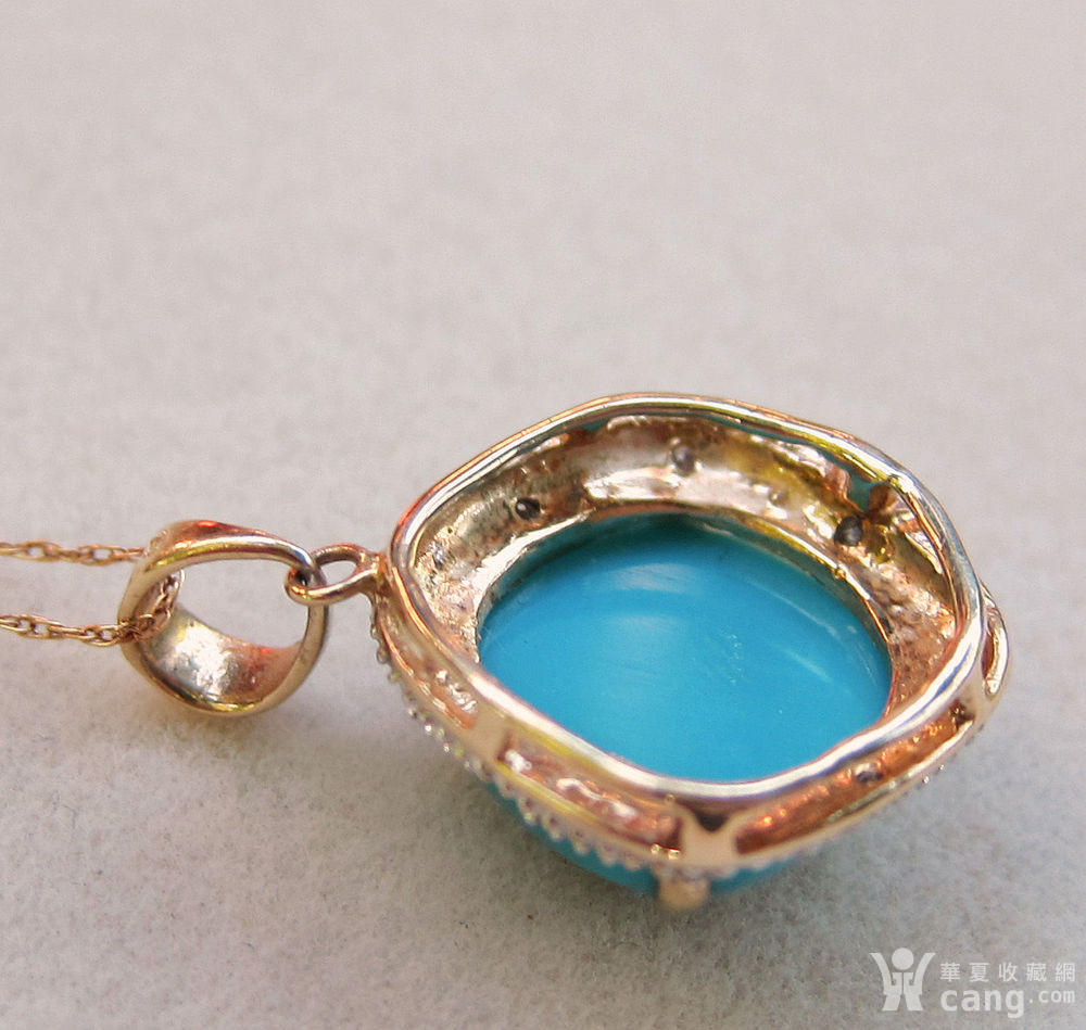 波斯绿松石凸圆形14k金吊坠项链