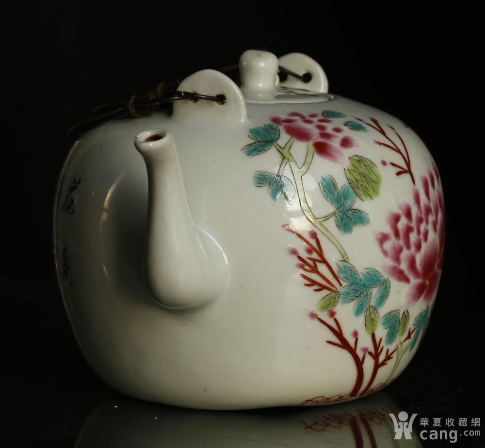 清同治 名家汪介眉 粉彩 花鸟纹 大茶壶