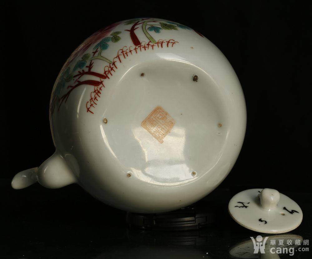 清同治 名家汪介眉 粉彩 花鸟纹 大茶壶